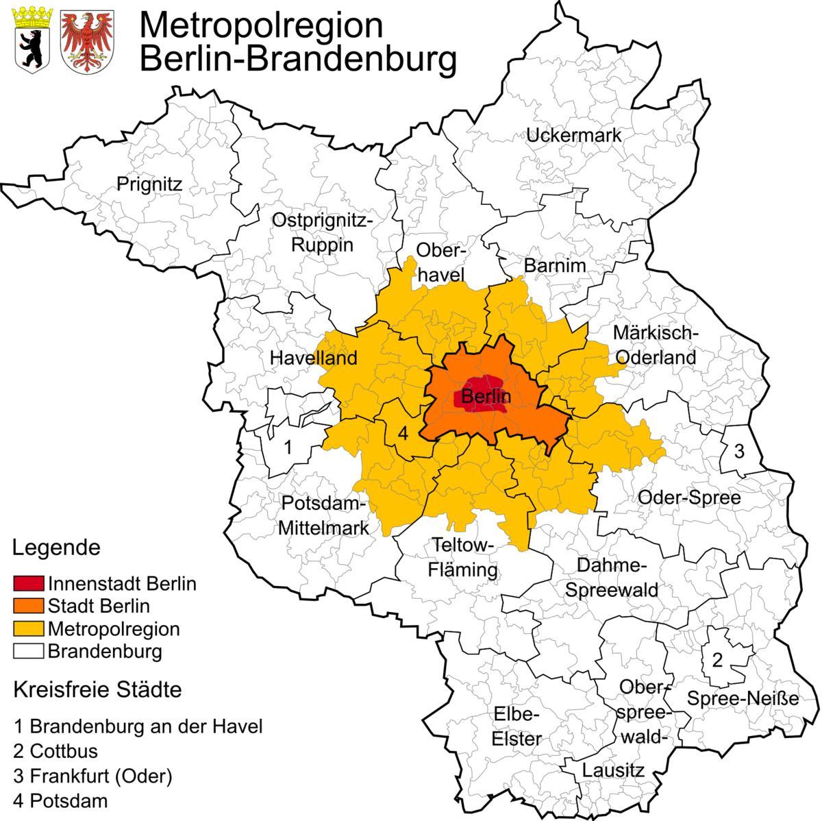 Karte der region berlin